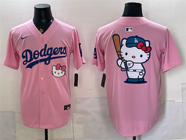 Men's Pink Los Angeles Dodgers Team Big Logo 2025 Hello Kitty Vapor Limited Stitched Baseball Jersey